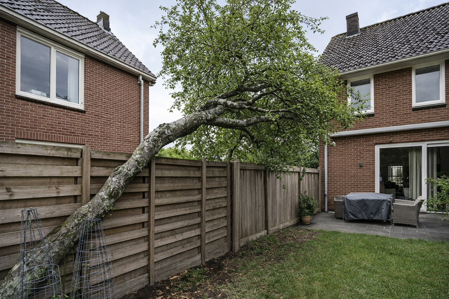 Boom die over de schutting naar de buren hangt